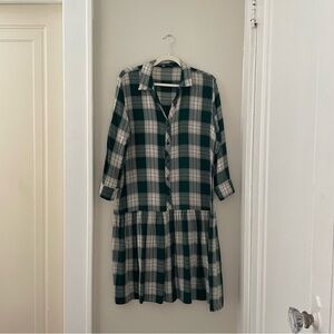 Zara Plaid Green and White L/S Dress